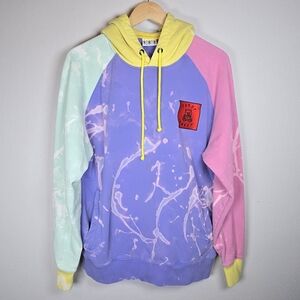 Teddy Fresh Men's Tie Dye Sweatshirt Pocket Hoodie Colorblock Medium Streetwear